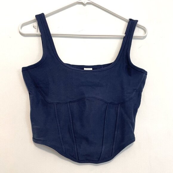 NEW NWT VS PINK VICTORIA'S SECRET Cinched Piqué Corset Top Navy Blue Crop Top L - Picture 2 of 16